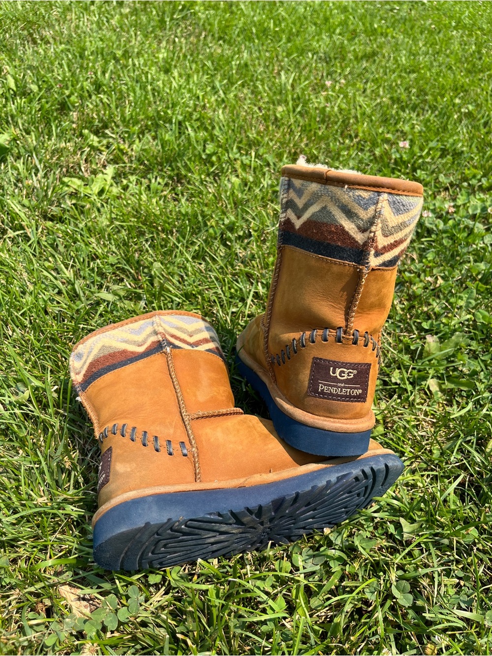 UGG Kids Chestnut Suede Boots with Patterned Cuff